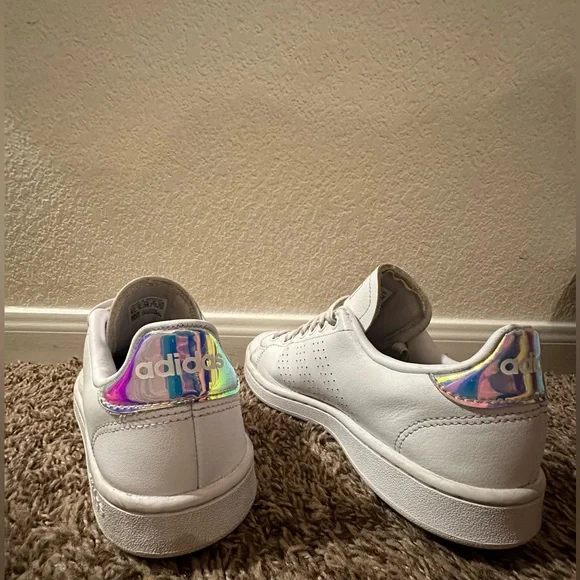 Adidas 6.5 cloudfoam sneaker // all white shoe with iridescent heel. Light wear. - Picture 2 of 6